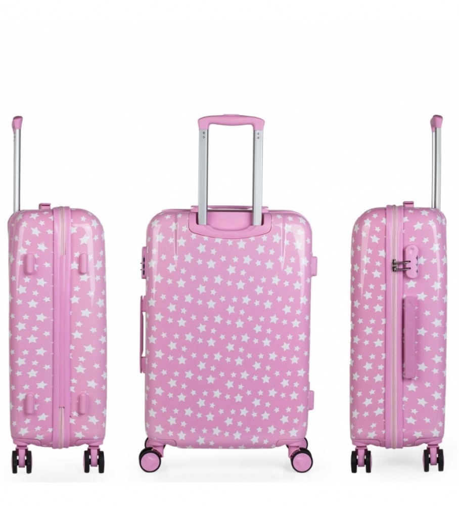 Mala de viagem infantil ITACA para meninas, estampa de estrelas rosa - 67 x 45 x 24 cm -