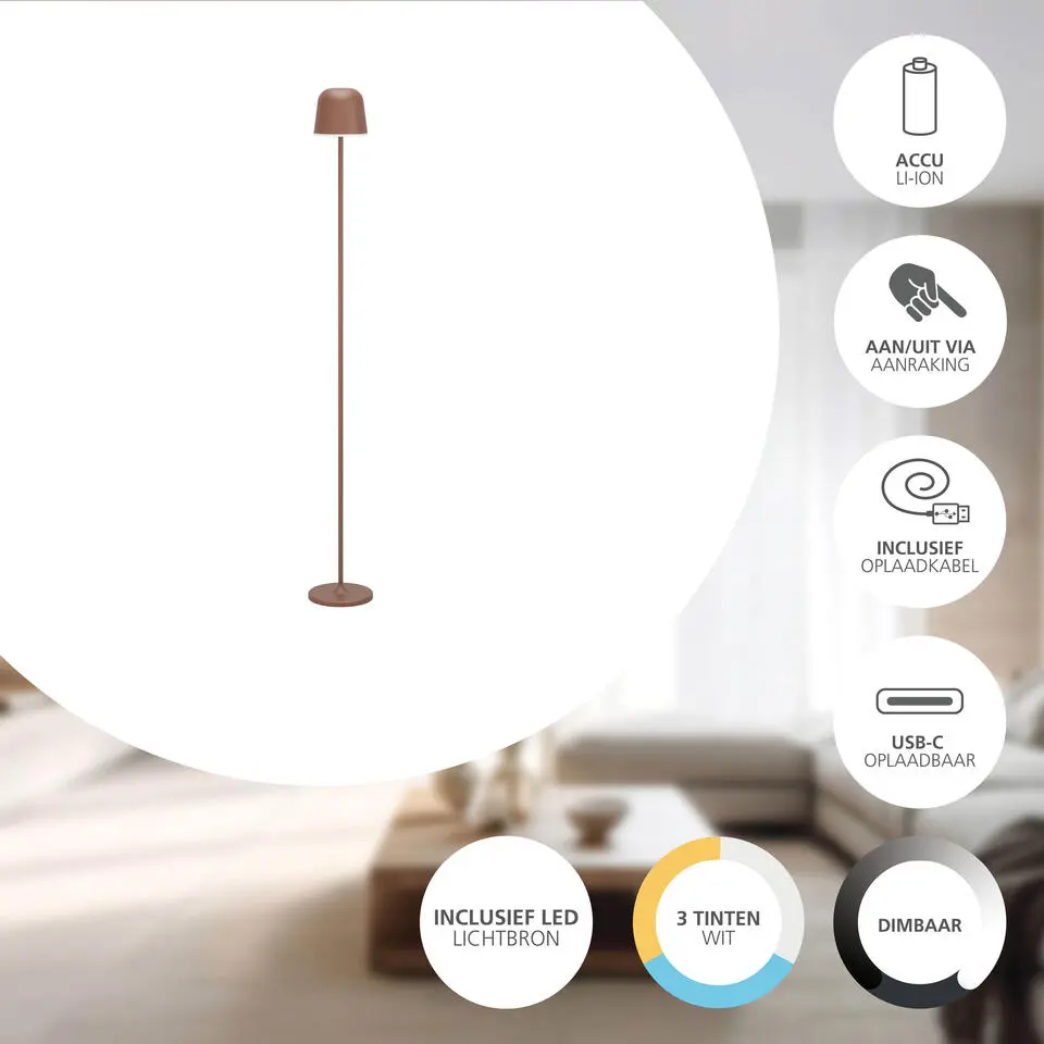 EGLO Mannera-L Staande lamp - USB-C - H 140 cm - Roestbruin