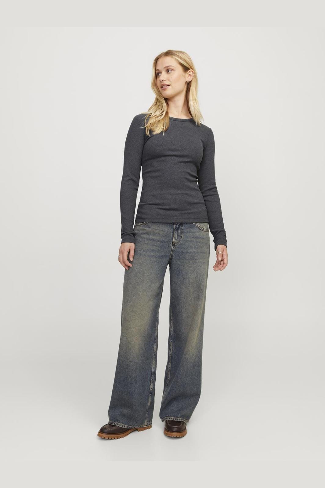 Jjxx Jxfreya Str Ls Rib Tee 4512554 dark grey melange