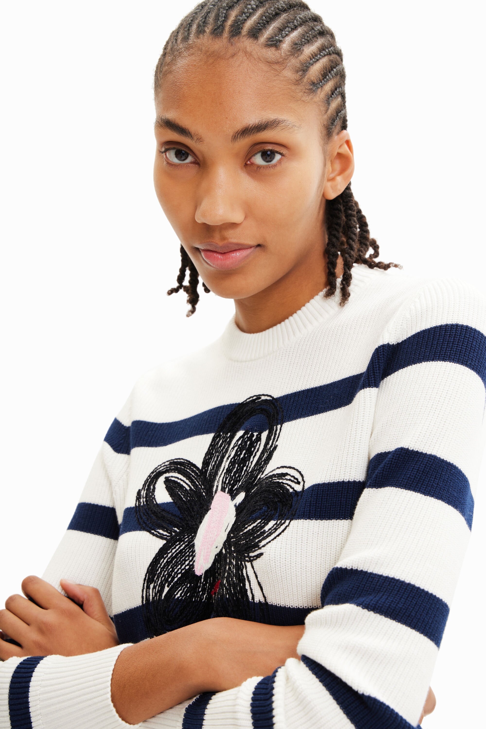 Pull rayures fleur
