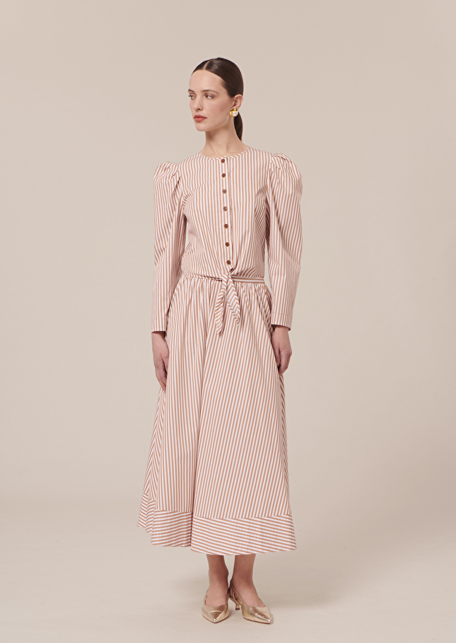 Chemise Cleoblanche à rayures marron en popeline