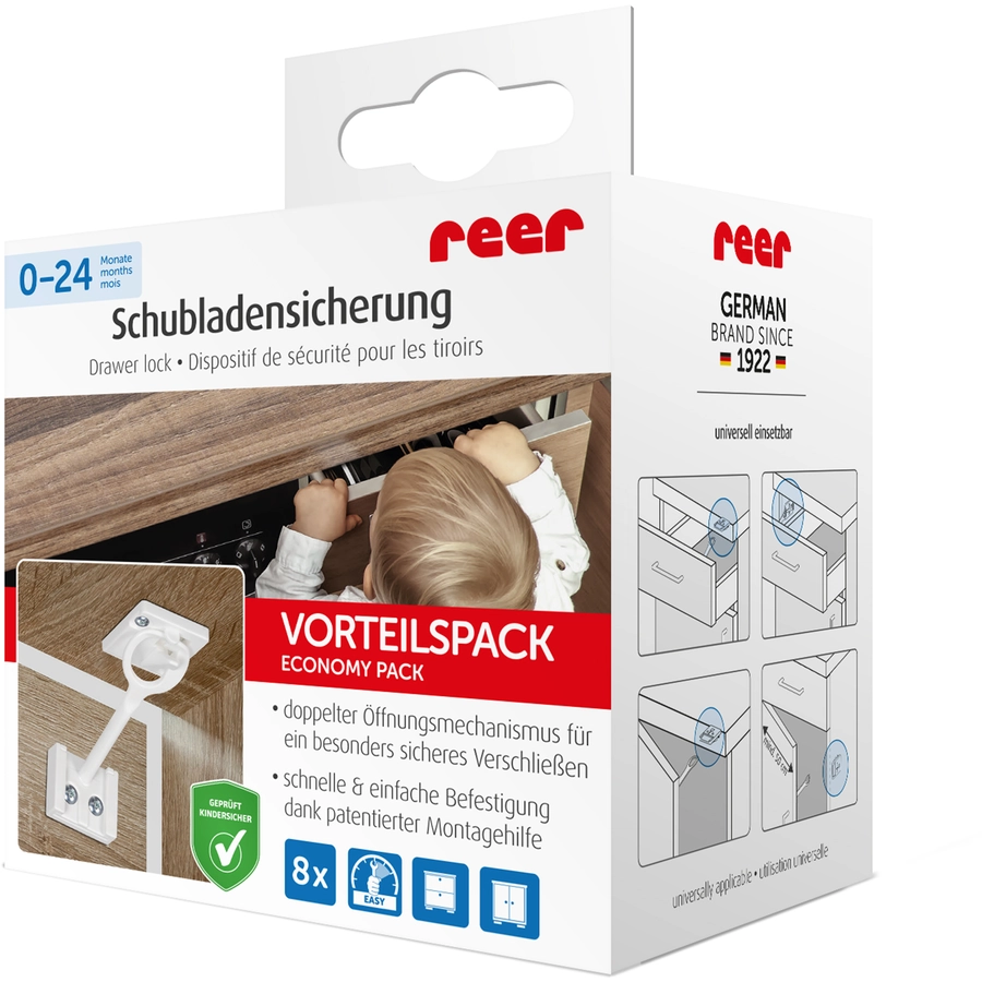 reer Schrank- und Schubladensicherung mit Montagehilfe 8 Stück