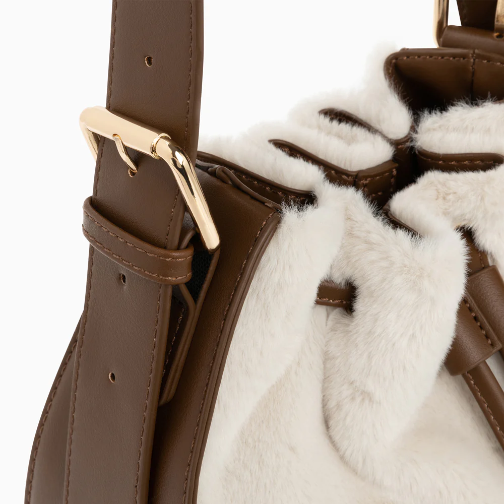 Sacs-Sac bourse Gladis ivoire et marron en fausse fourrure
