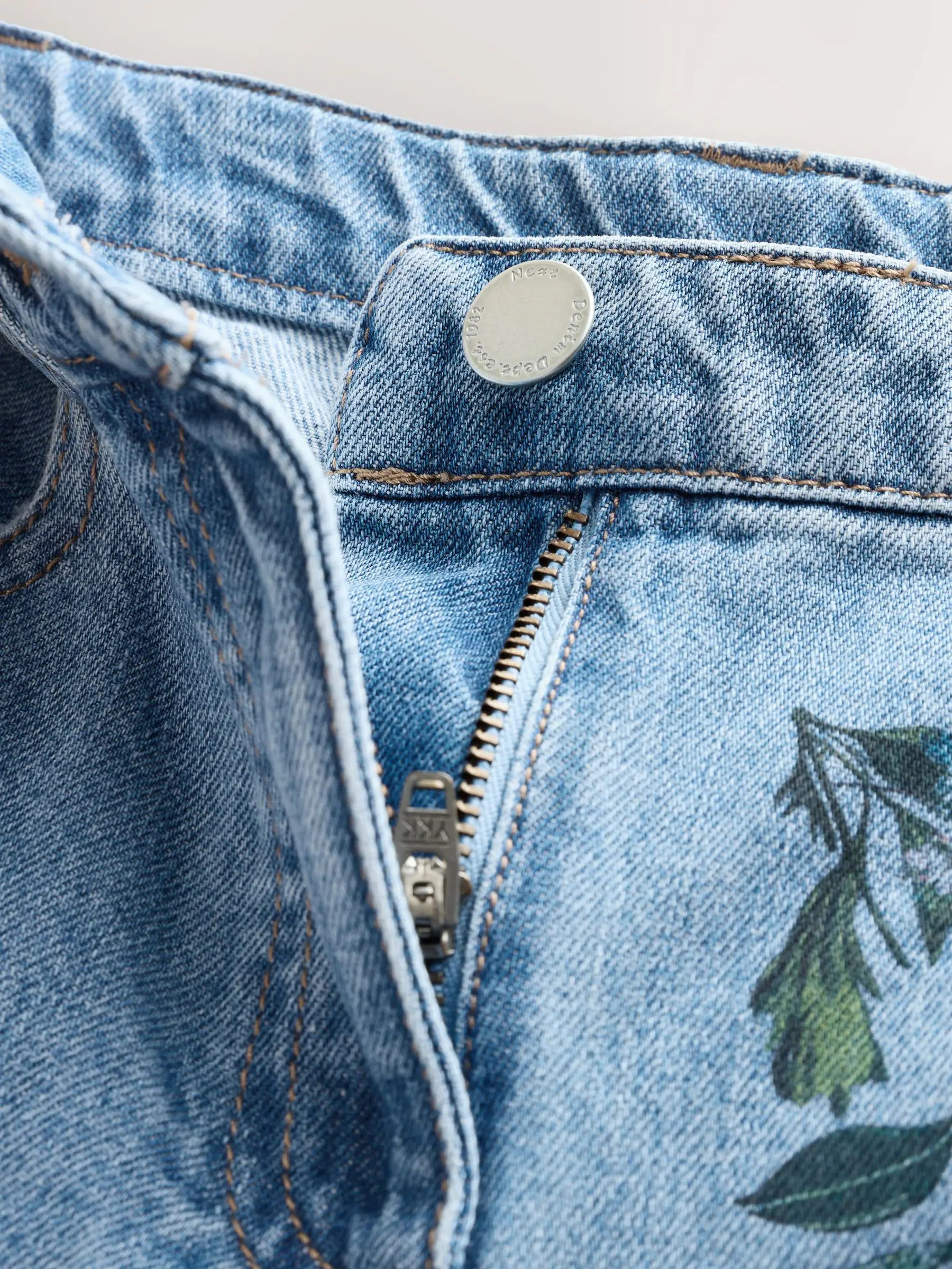 Medium blauwe denim met bloemenprint - Jeans met wijde pijpen (3-16 jr)