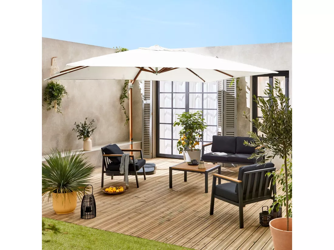 Parasol déporté rectangulaire 3x4m - Wimereux - Ecru - Parasol excentré inclinable dans 5 positions. rotatif à 360°.