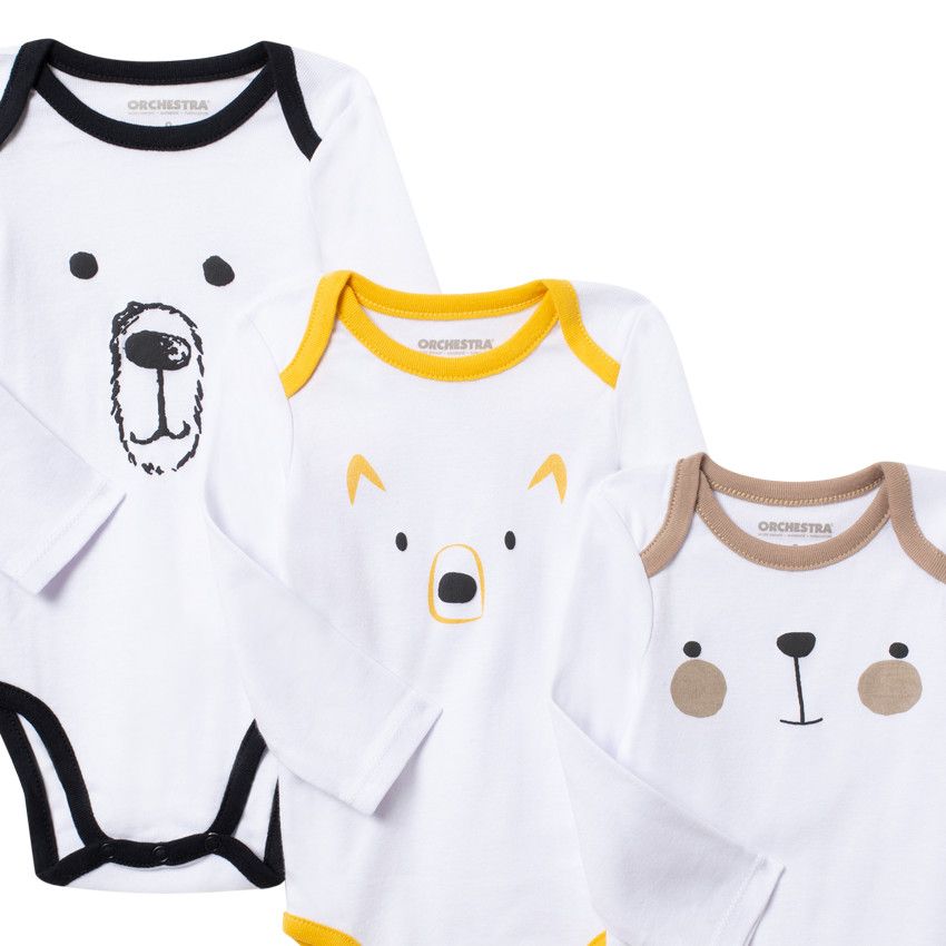 Lot de 7 bodies manches longues en coton bio print aimaux - Blanc