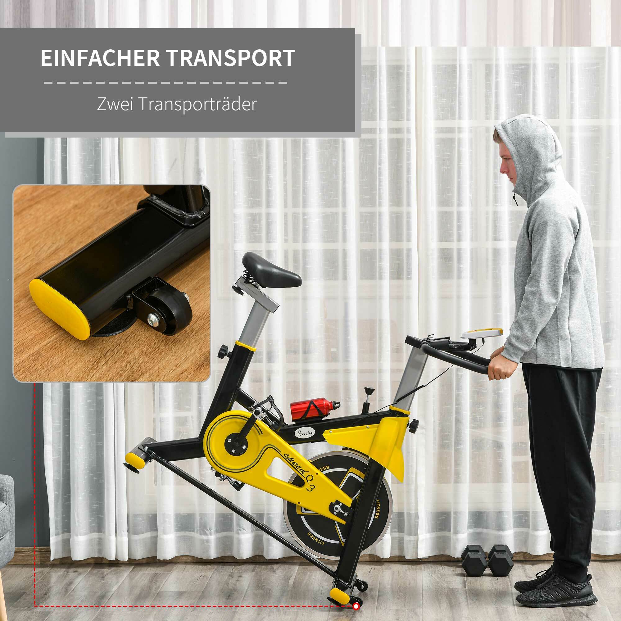 HOMCOM Fahrradtrainer höhenverstellbar gelb, schwarz 50 x 100 x 101-113 cm (BxTxH)