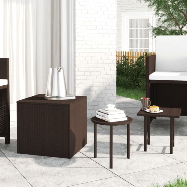 vidaXL Mesas de Apoio para Jardim 3 Peças Vime Pe Castanho - 3949019988
