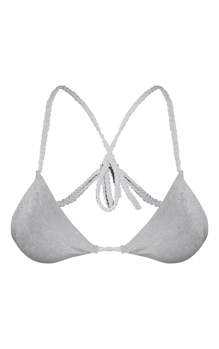 Bleu Pâle Haut De Bikini Triangle À Détail De Bretelles Tressées Scintillantes