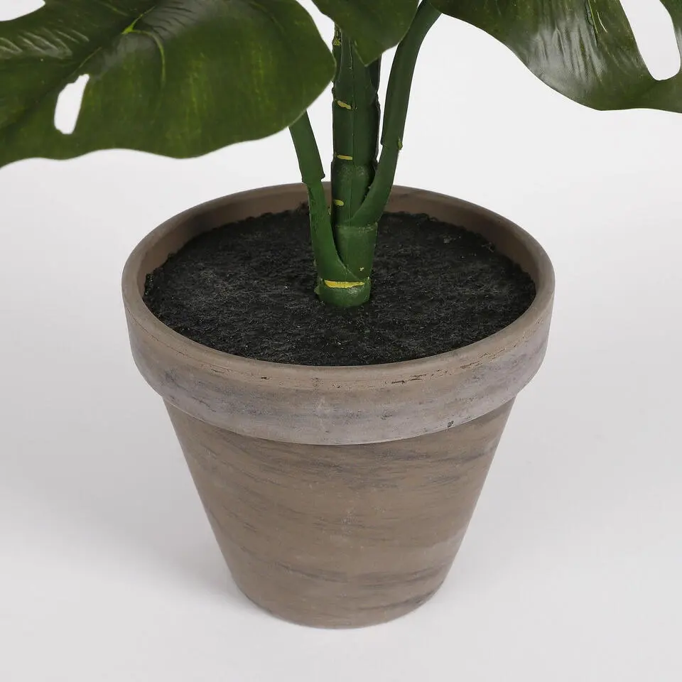 Mica Decorations Kunstplant Monstera - gatenplant - 48 cm - pot grijs