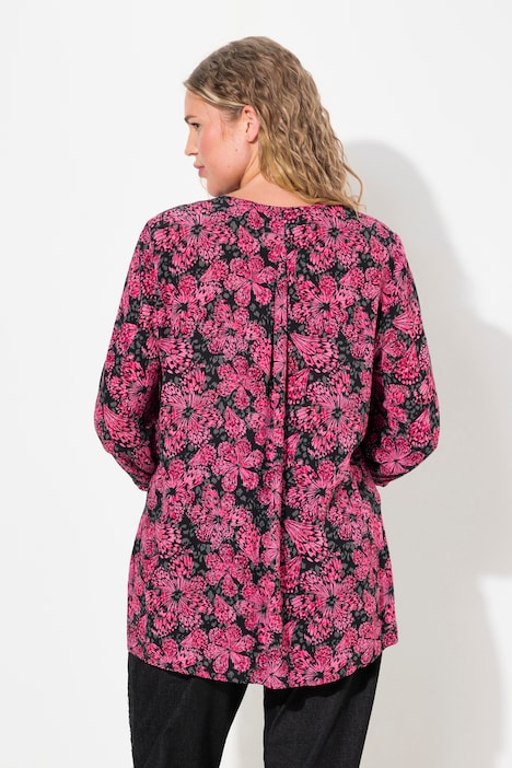 Smokbluse, floraler Druck, Rundhals, 3/4-Arm
