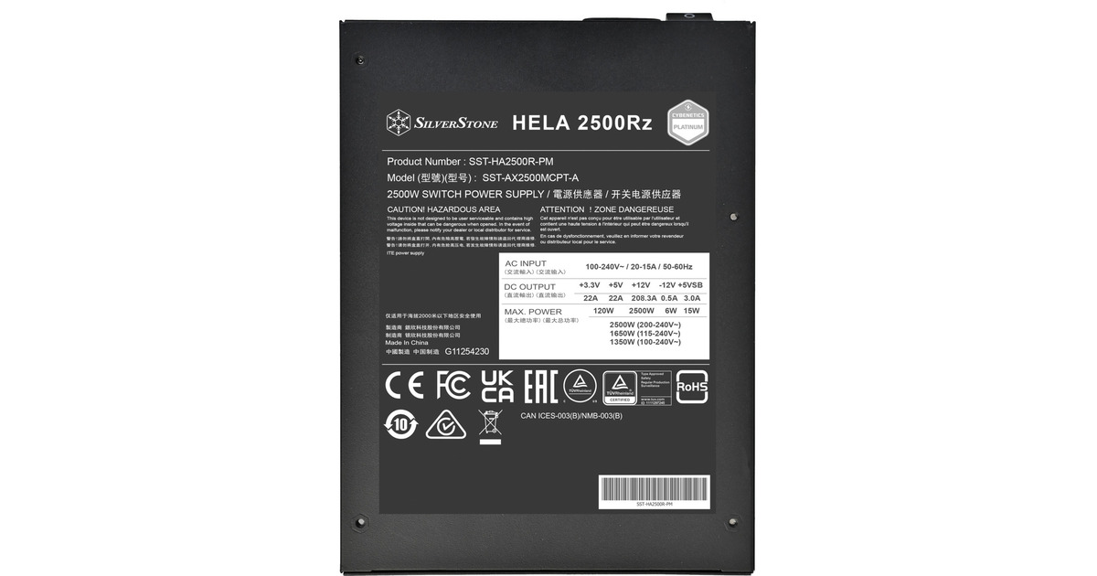 SilverStoneHELA 2500R 2500 watt voeding   (Zwart, 4x 12V-2x6, 7x PCIe)