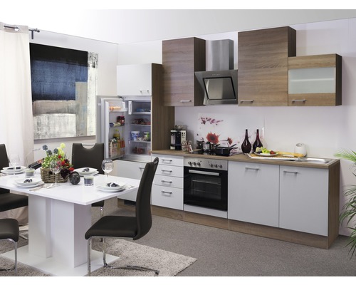 Flex Well keukenblok met apparatuur Samoa 280 cm wit sonoma eiken mat gedemonteerde variant omkeerbaar 00008904