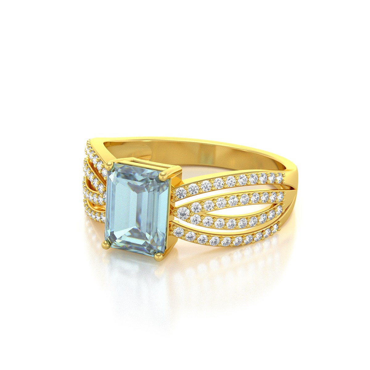 Bague ADEN Or 585 Jaune Aigue-Marine et diamants 2.97grs