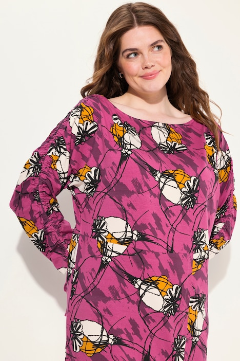 Jersey-Midikleid, U-Boot-Ausschnitt, 3/4-Arm, Biobaumwolle