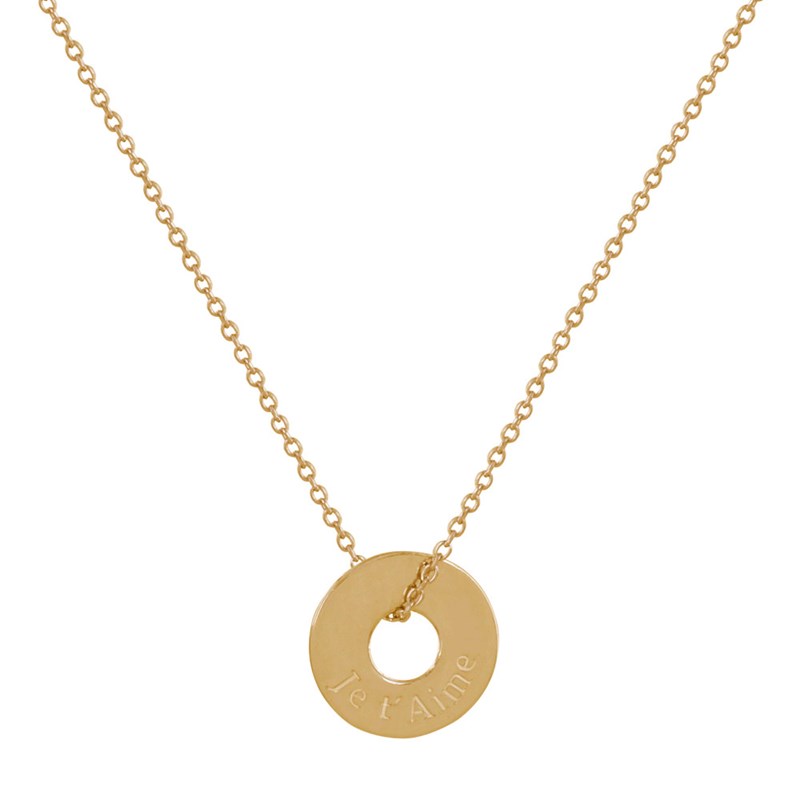 Collier Plaqué Or Jeton Ajouré Gravé Je T'Aime