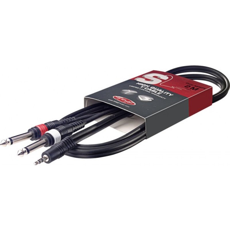 Stagg SYC2/MPS2P E 3.5 mm TRS jack - 2x 6.3 mm TS kabel 2m