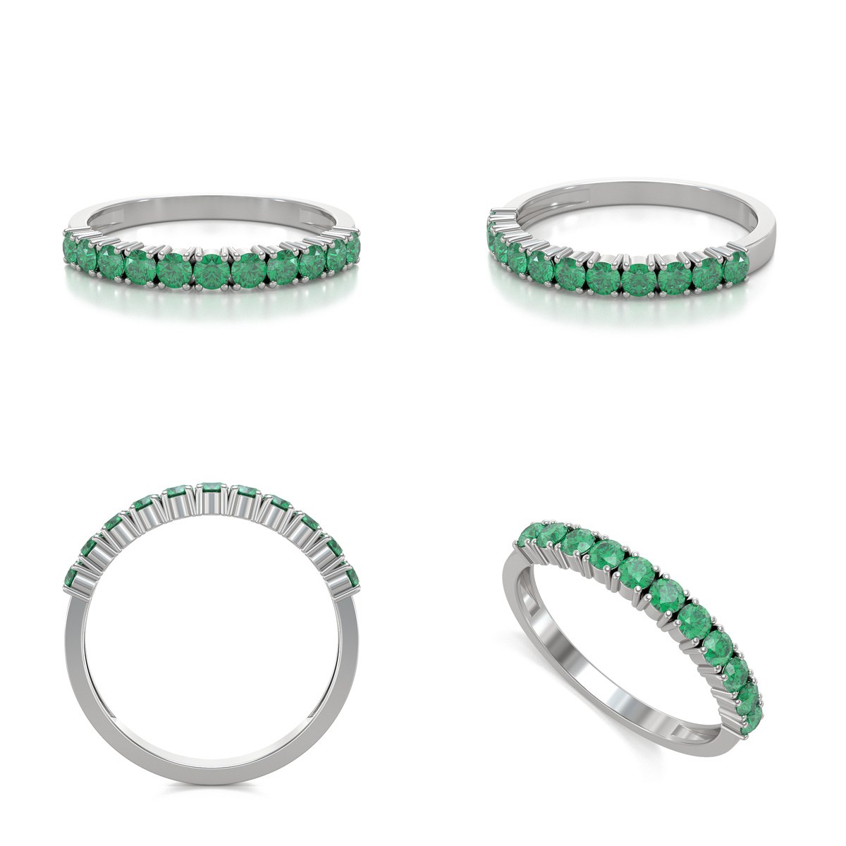 Bague ADEN Or 585 Blanc Emeraude 1.64grs