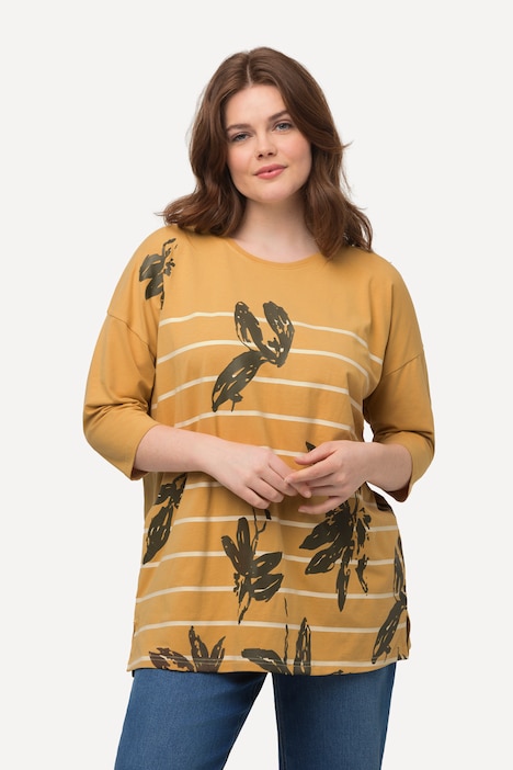 Shirt, Ringel, Oversized, Rundhals, 3/4-Arm, Biobaumwolle