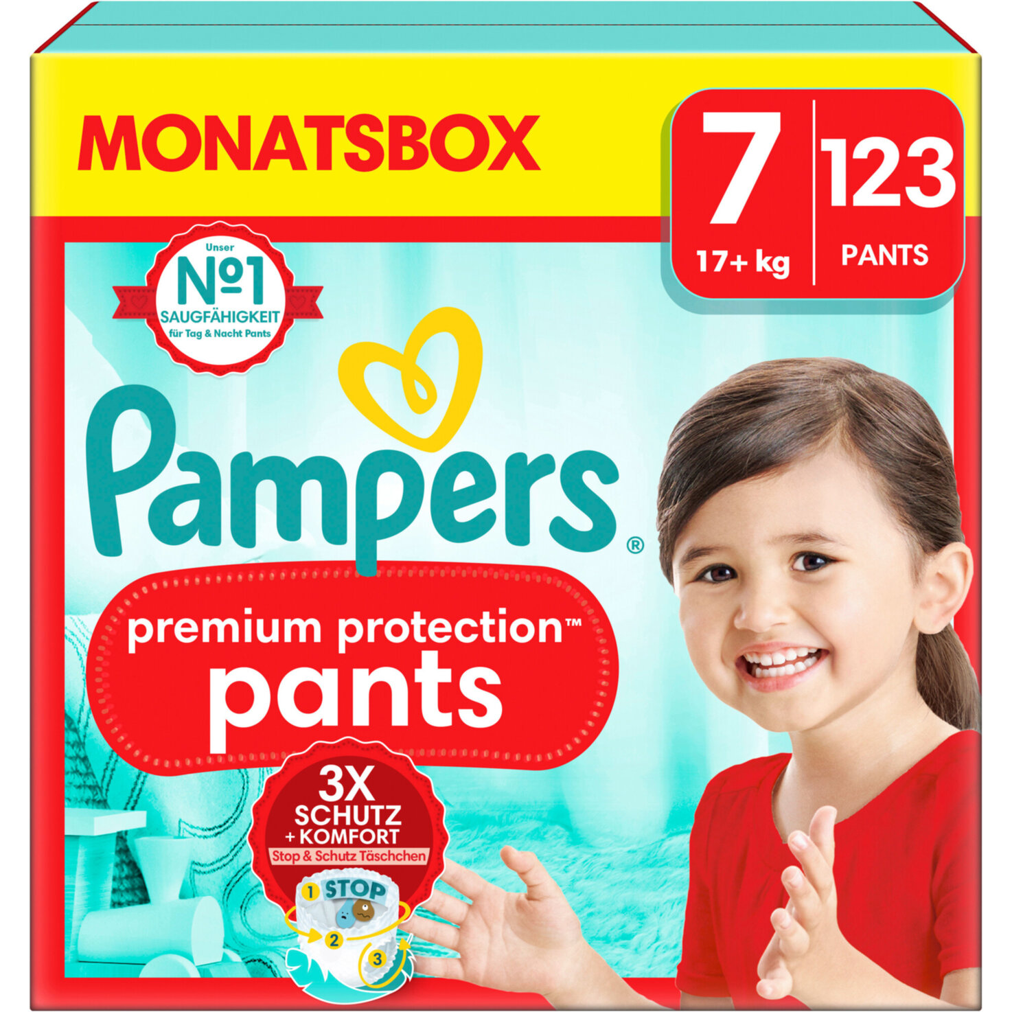 Pampers Premium Protection Pants Grösse7 XL, 17+kg, 123 Stück