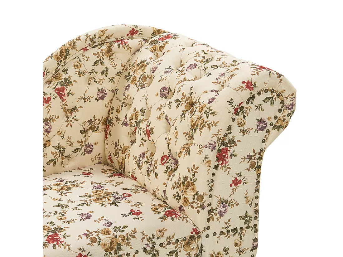 Chaise longue Chesterfield en tissu beige à motif floral côté droit NIMES