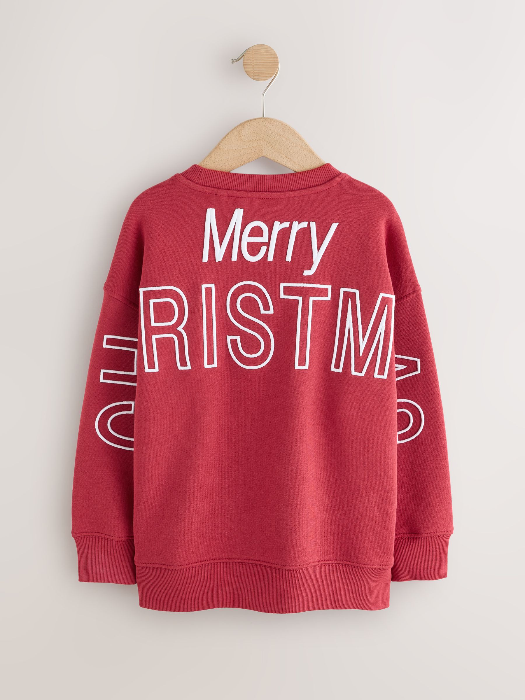 Rood - Sweatshirt met pailletten en kerstmanprint met ronde hals (3-16jr)