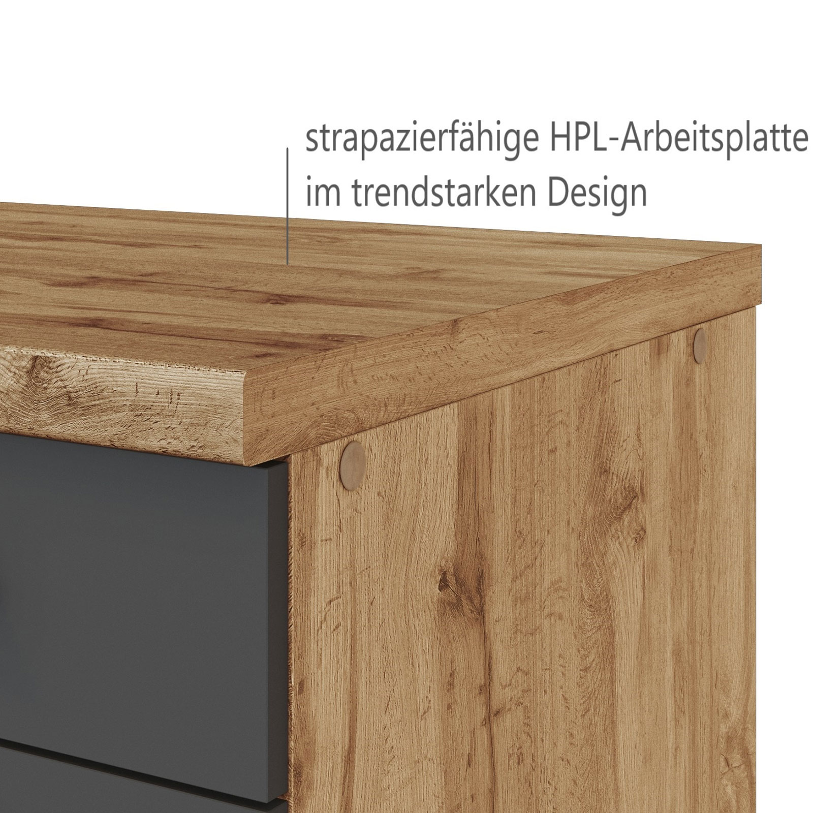 Küchenblock FLORENZ - grau matt - Wotan Eiche - mit E-Geräten - 330 cm