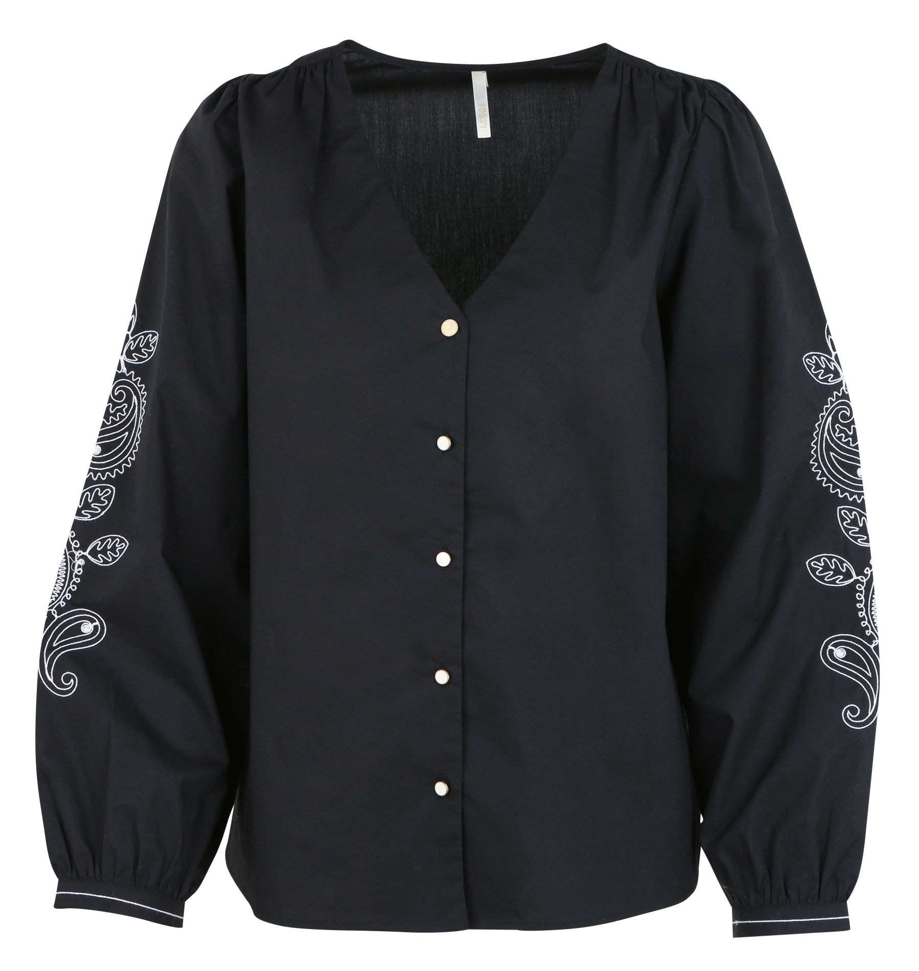 Chemise droite col V en coton | Noir