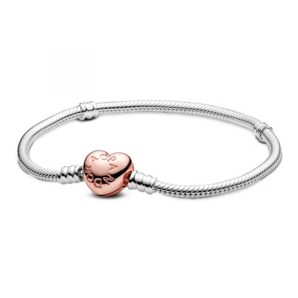 Pandora Joalheria Pulseira Pandora Moments com Fecho de Coração e Design de Corrente de Cobra 58071917