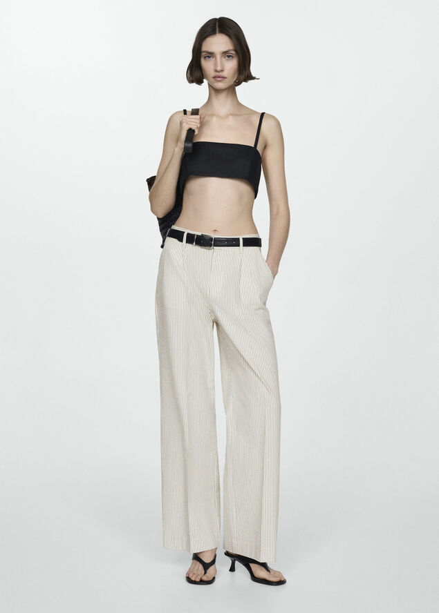 MANGO Straight striped trousers Light beige