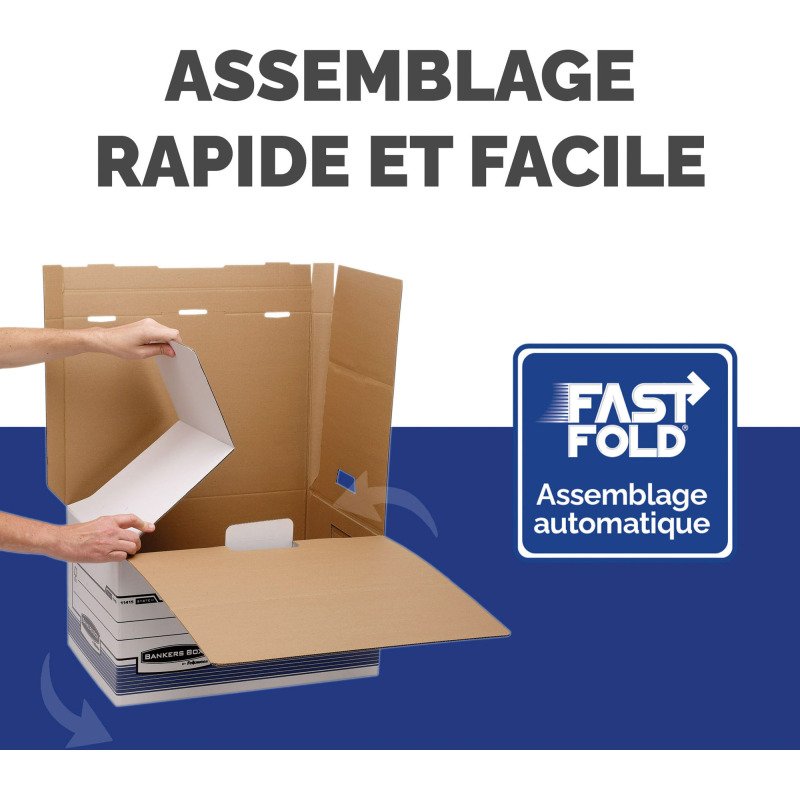 Caisse archives carton maxi automatique Bankers Box by Fellowes Flip top - H 31 x L 39 x P 56 cm - Grande capacité - Bleue