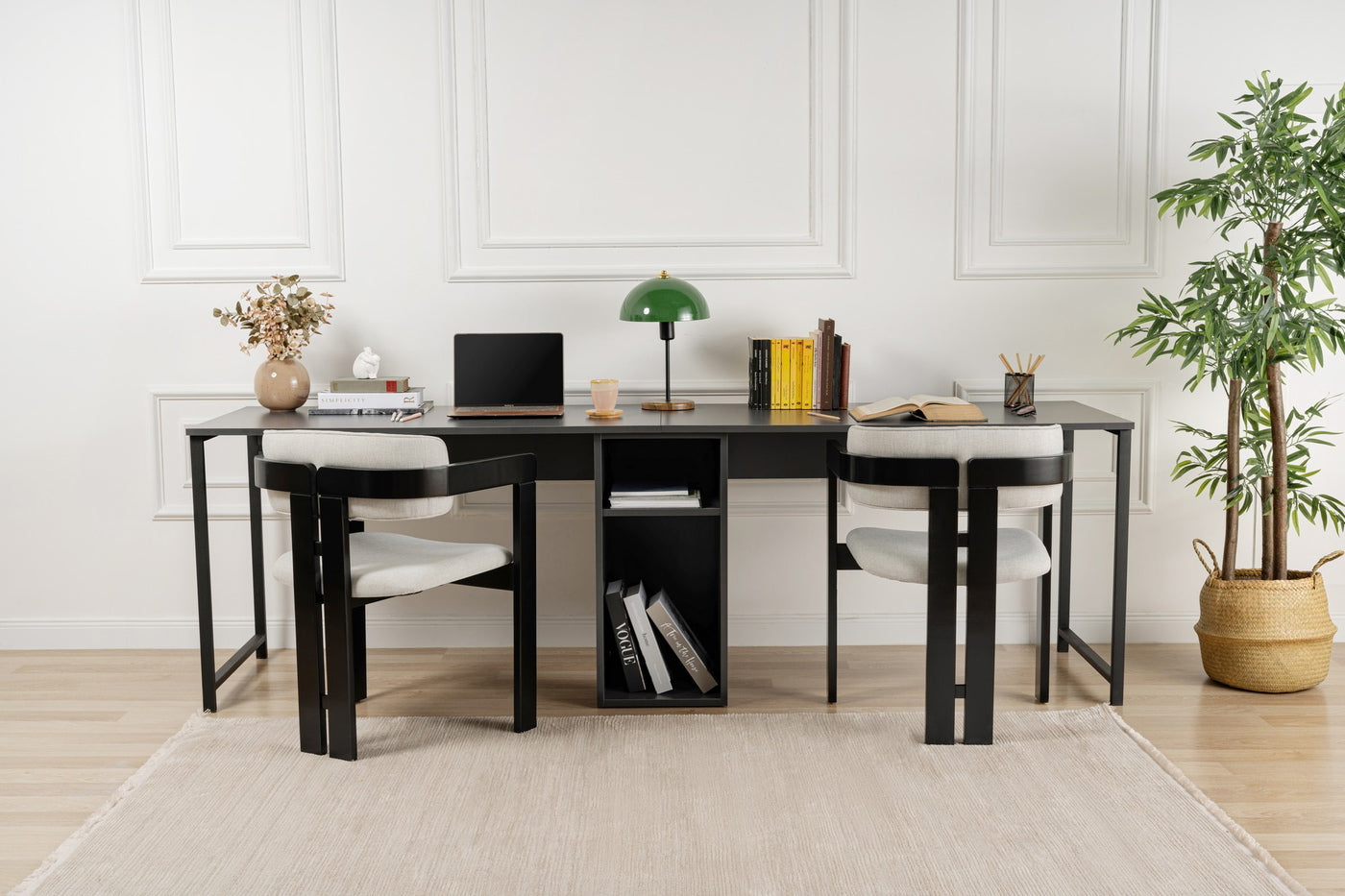 Giga Meubel - Bureau Antraciet Hout - 240x60x74cm - Twin