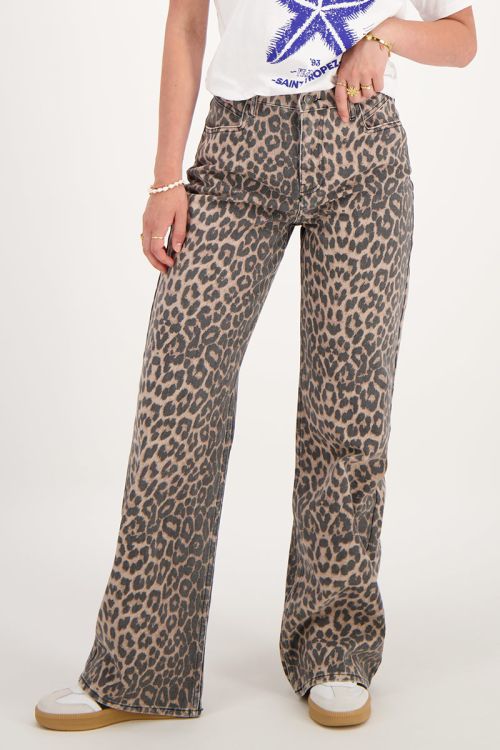 Denim jeans met panterprint