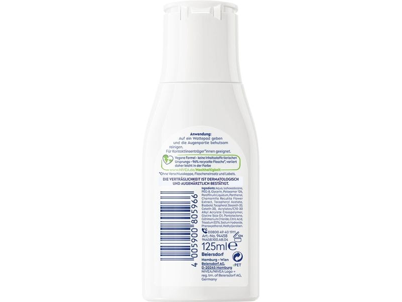 NIVEA Make-up Entferner Creamy wasserfest 125 ml Augen Make-up-Entferner entfernt sanft wasserfeste Mascara und Make-up