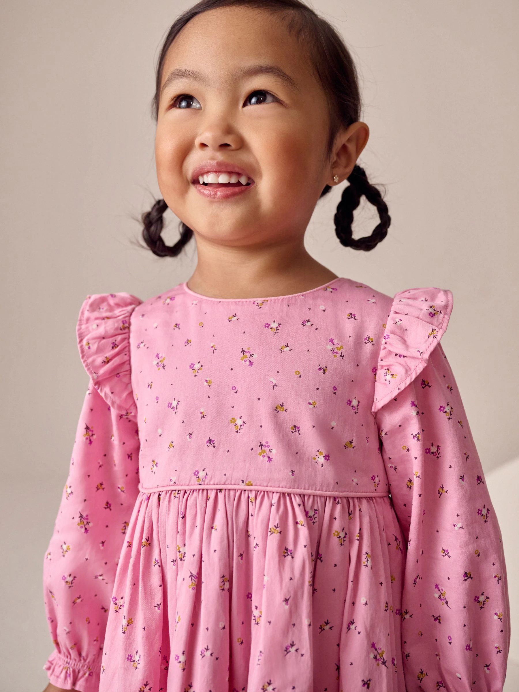 Roze - Jurk met ruche en lange mouwen (3mnd-8jr)