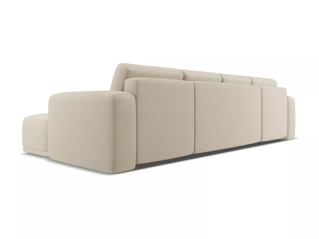 Canapé d'angle panoramique convertible en tissu chenille - beige foncé - KAILA
