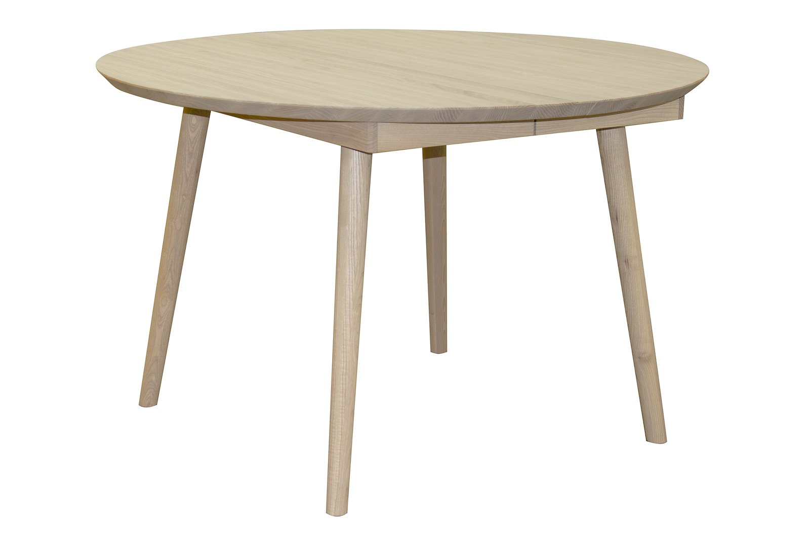 Woodcraft rundt spisebord Ø120 cm. Hvitoljet heltre ask. Split top B, kant nr. 2 og ben nr. 2.
