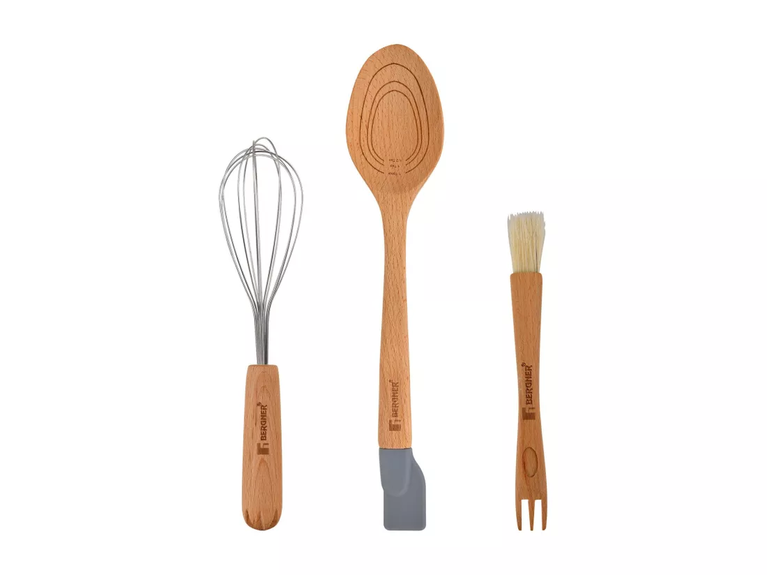 Lot de 3 ustensiles de cuisine multifonctions GENIUS 2 en 1 en acier inoxydable et silicone Bergner.