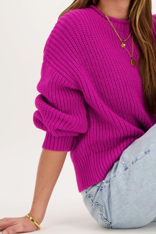 Paarse oversized trui met opstaande kraag