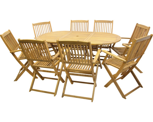 Eetkamerset voor 8 personen bestaande uit: 8 stoelen, ovale houten tafel