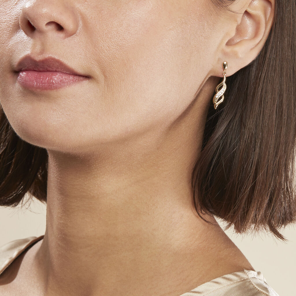 Boucles D'oreilles Pendantes Ishaae Plaqué Or Jaune Oxyde De Zirconium