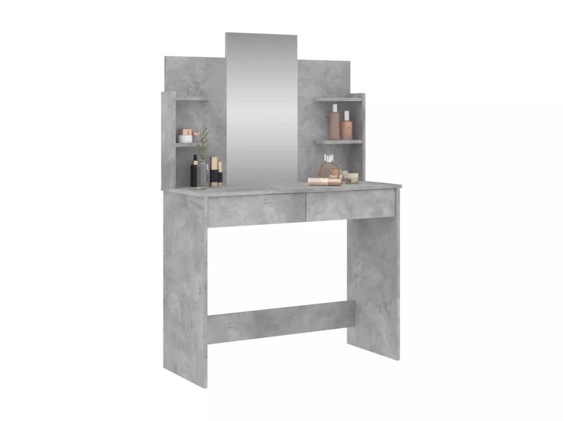 Coiffeuse avec miroir gris béton 96x39x142 cm