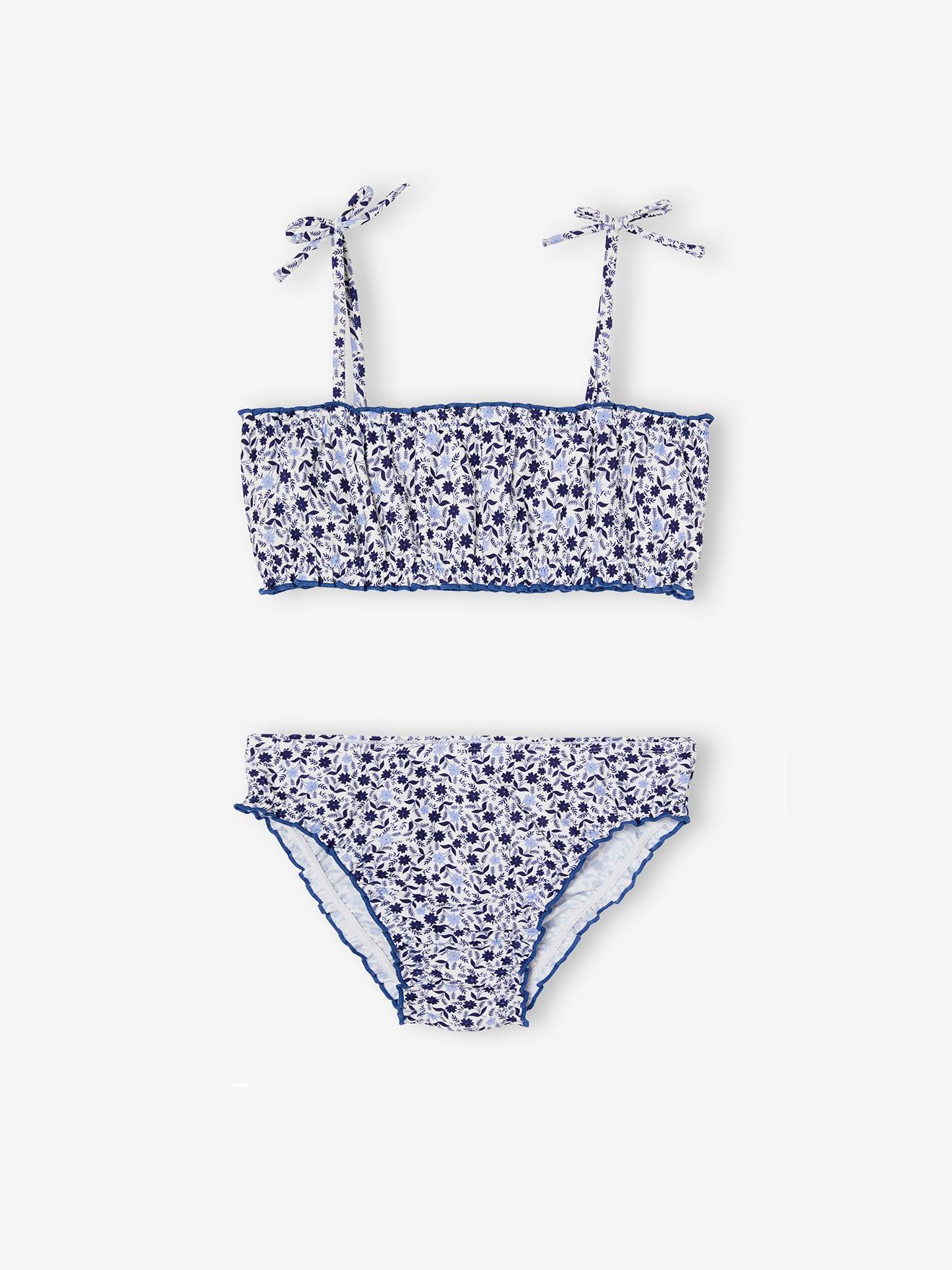 Biquíni azul com estampa floral para meninas