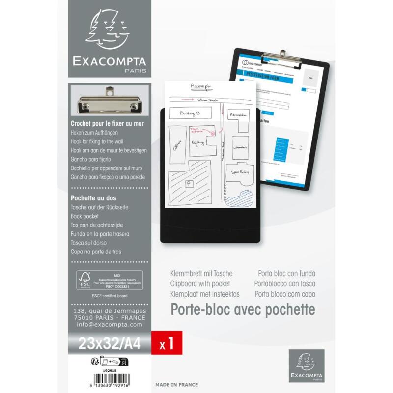 Porte-bloc avec pochette 23 x 32 cm pour A4 noir