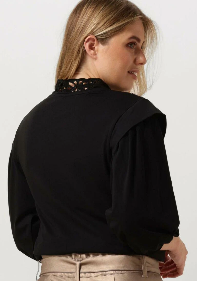 SUMMUM zwarte summum top jersey top 3/4 sleeve jersey and embroidery mic