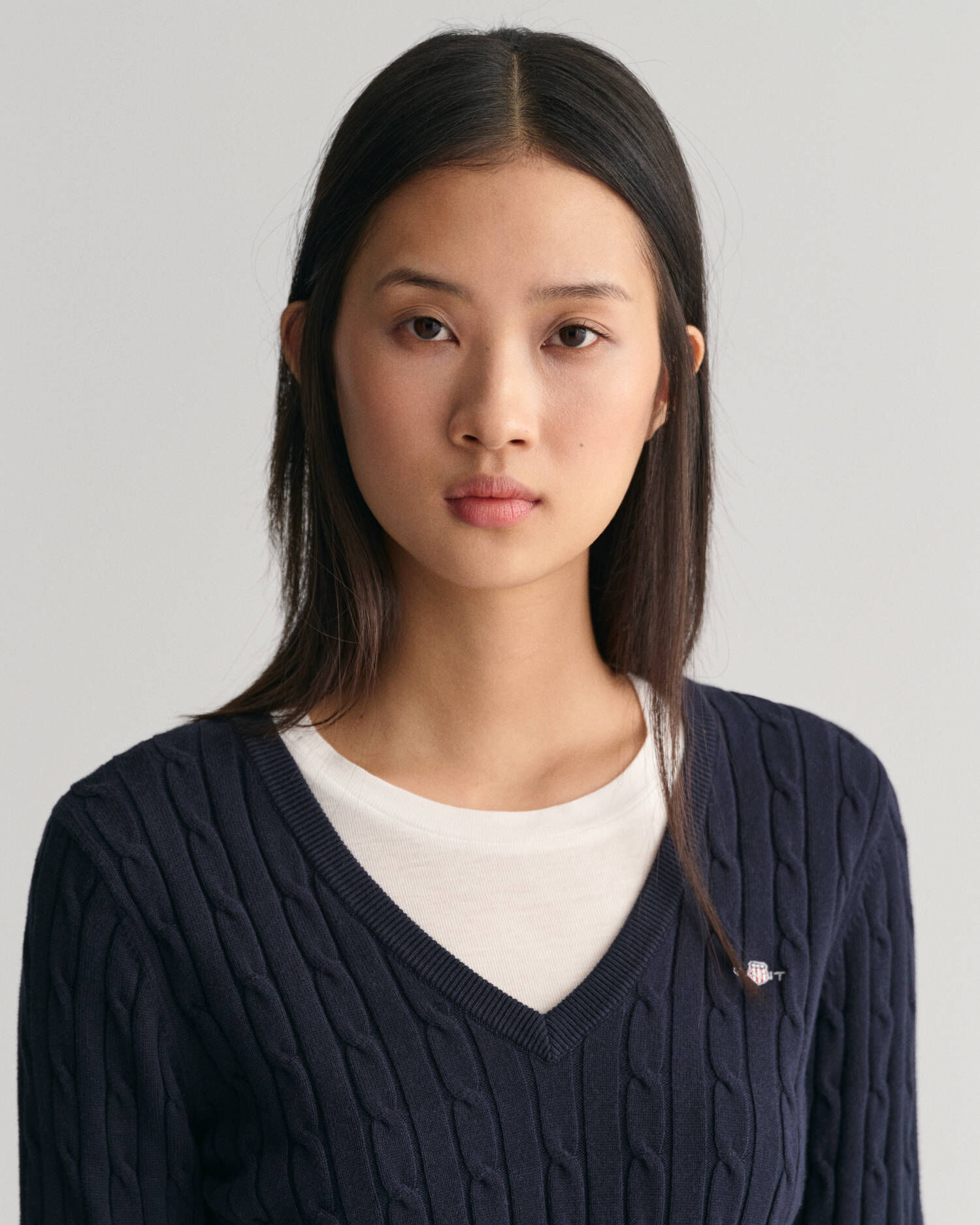 Gant| Damen Strickpullover STRETCH COTTON CABLE V-NECK