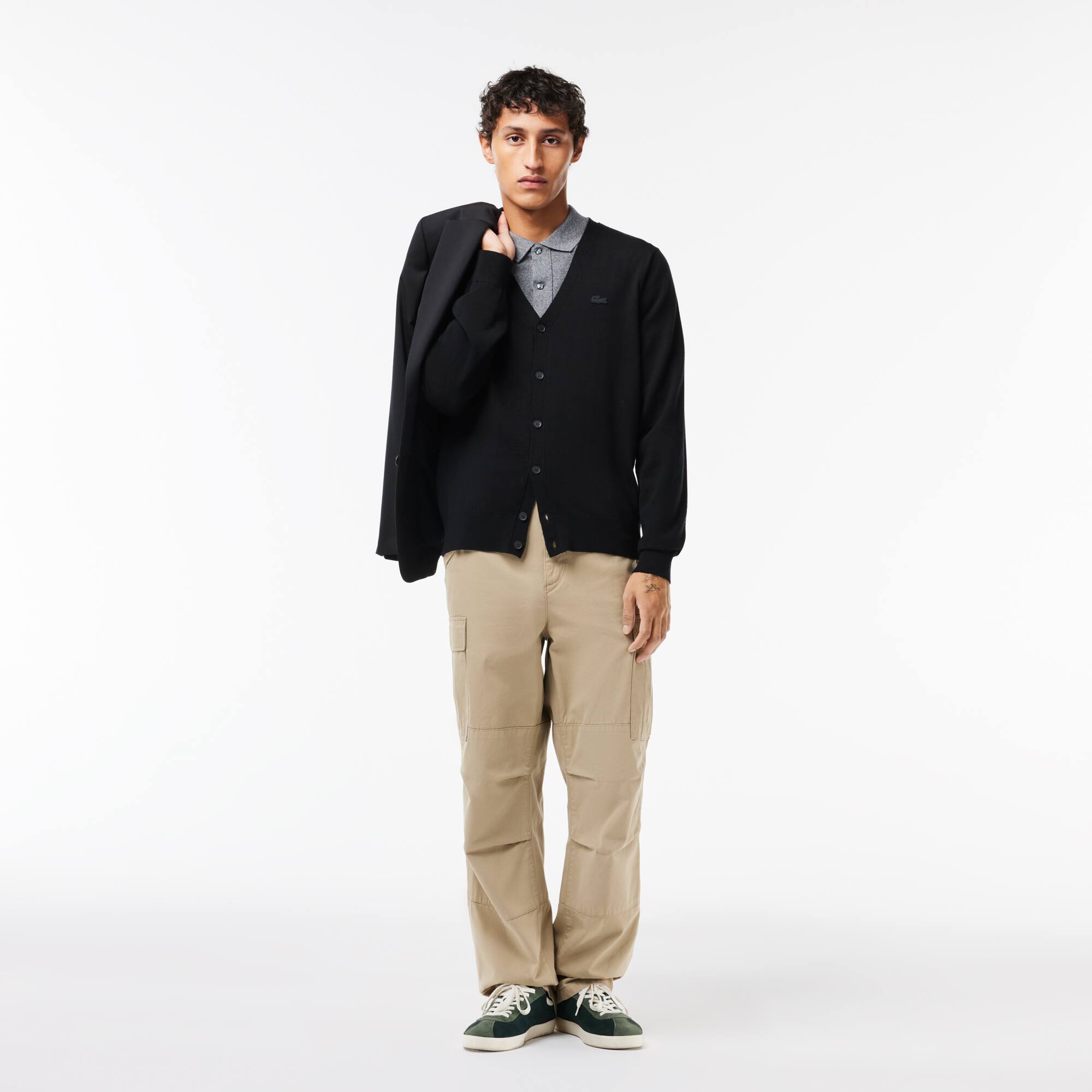 Cardigan en laine mérinos Pullovers - Noir - Lacoste - Homme
