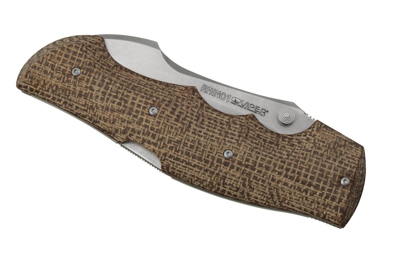 Viper Rhino 1, V5903IM, Stonewash Elmax, Brown Burlap Micarta zakmes, Fabrizio Silvestrelli design