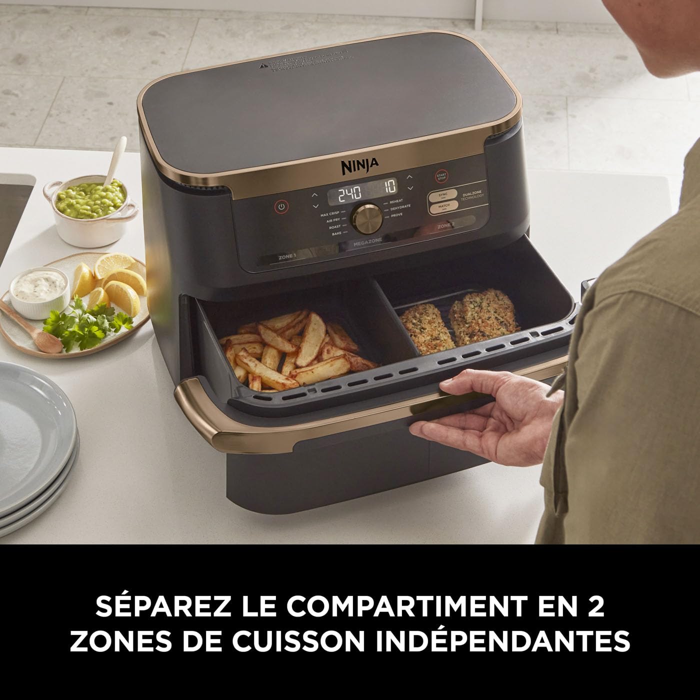 NINJA Foodi FlexDrawer Air Fryer, Dual Zone Avec Séparateur Amovible, Grand Tiroir de 10.4 L, 7-en-1, Double Zone, Pièces Antiadhésives Compatibles Au