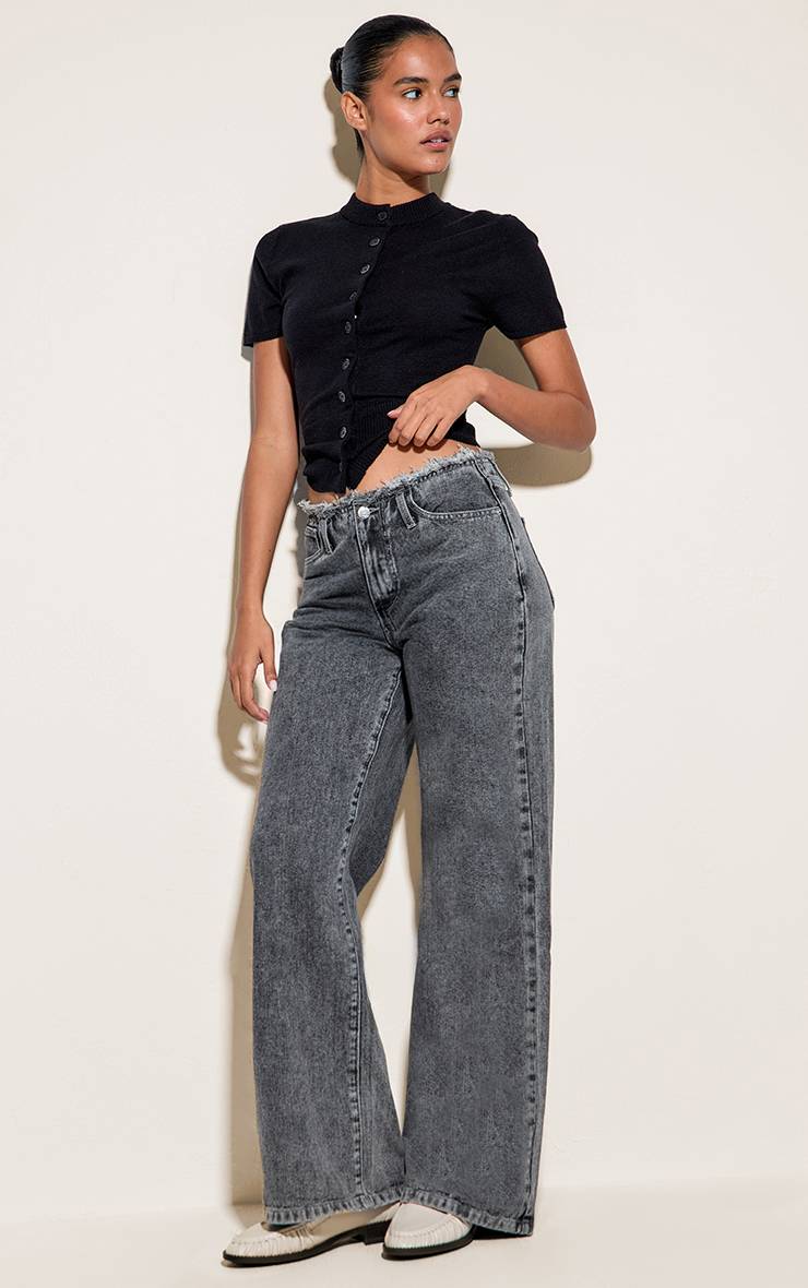 Gris Jean Droit Taille Basse Avec Ceinture Effilochée